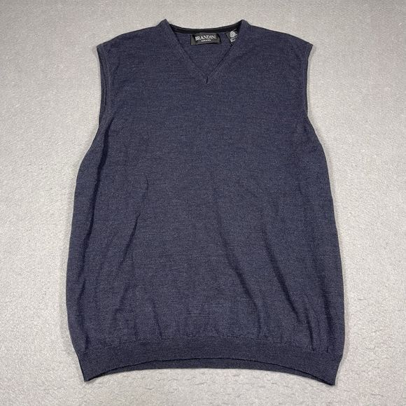 Brandini Sweater Vest Mens XL Navy Blue Fine Merino Wool V-Neck Made in Italy - Picture 1 of 7